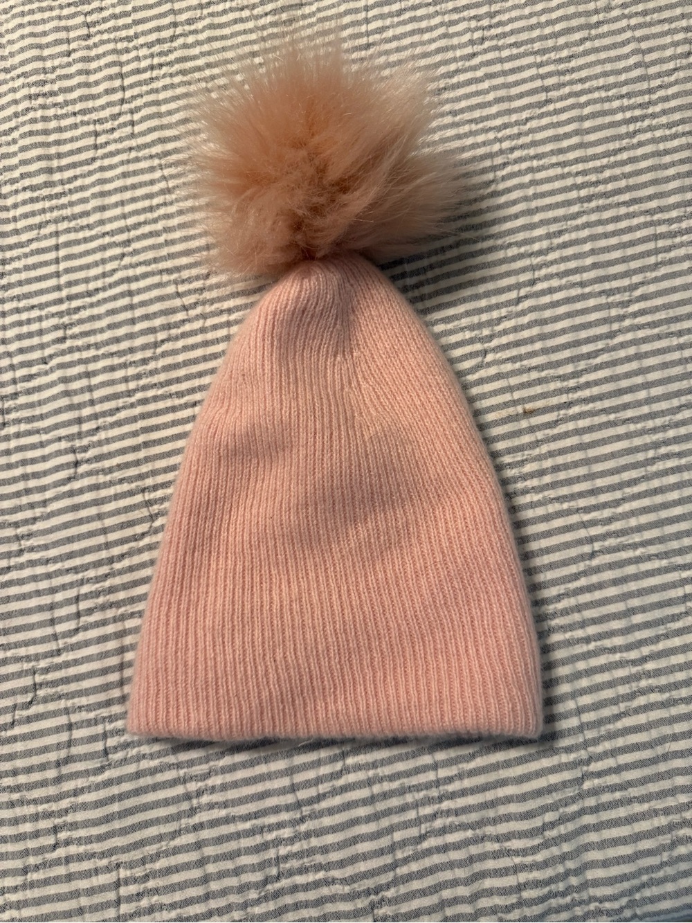 Saks Fifth Avenue Blush Pink Knit Beanie with Pom Pom